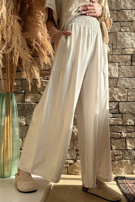 Basso Shirring Wide Leg Pant Vanilla